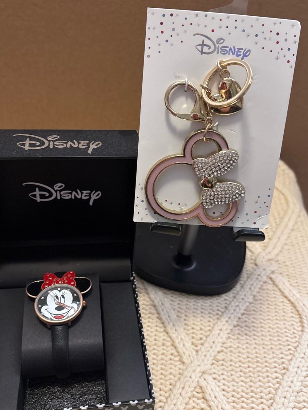 Disney Black Minnie Mouse Watch with Pink & Gold Minnie Keychain